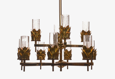 Gio medici two tier leave chandelier with four shade on top and 8 shades below