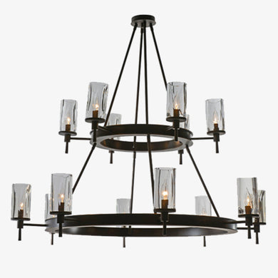 Fiammi two tier double chandelier with hand blown glass shades