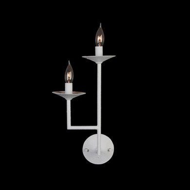 Le Marais two taper sconce light in white french plaster with flame bulbs
