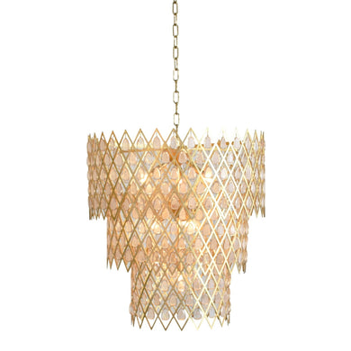 Luxe Mariana 35 three tier chandelier with cristale glass shade with gold edges