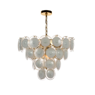 Luxe Portia luxury designer chandelier in polished brass with opalino glass shades