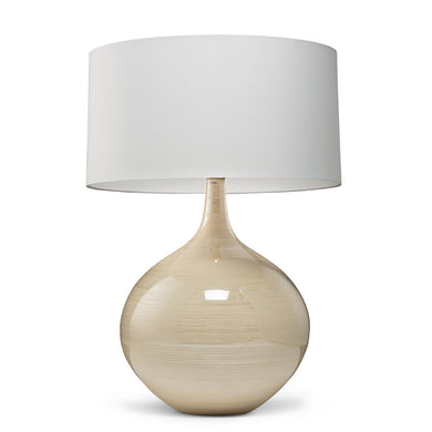 FRANCIS glazed ceramic sphere Table Lamp in Lustrous Cream and white linen lamp shade