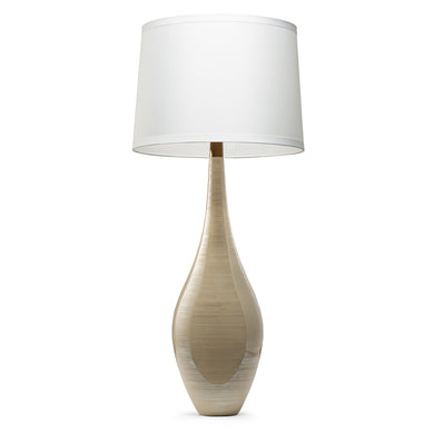 Frankie glazed ceramic elongated table lamp with slender neck and white linen shade