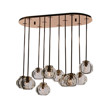 Ducello Modern chandelier with 10 individual hanging hand blown crystal pendant shades in smoked glass