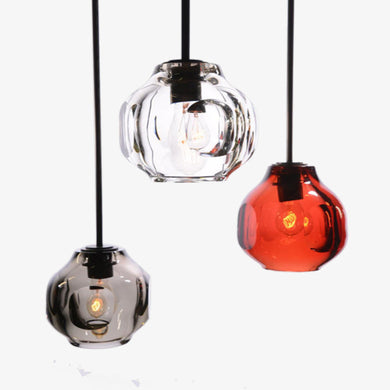 Ducello Trio Pendant chandelier in smoke cristale cardinal colors piccolo modern lighting