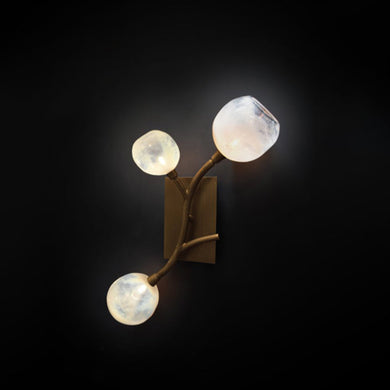 Lucia modern wall sconce with three glass lights on bronze branches